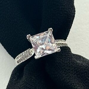 PT950 Platinum 3ct Princess Cut Halo Engagement Ring – Adjustable Band